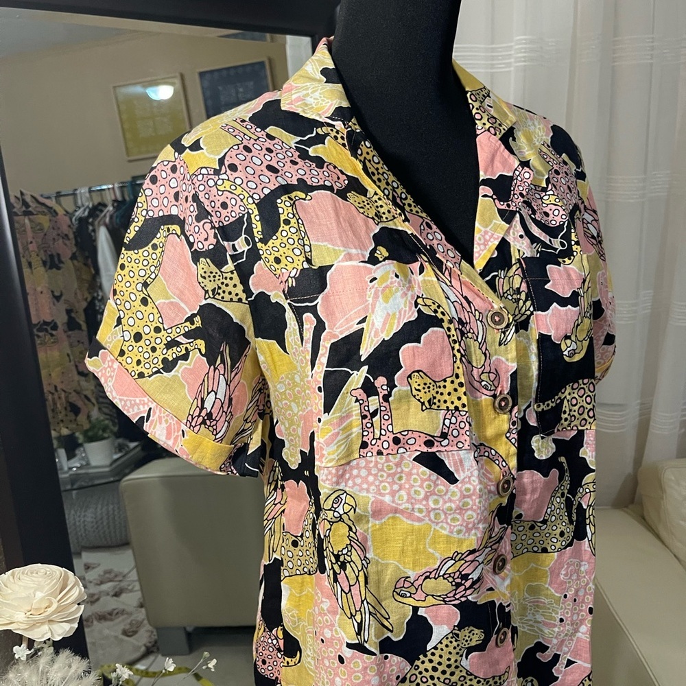 •	Maeve Anthropologie Colorful Abstract Blouse XS Short Sleeve 100% - Picture 4 of 14